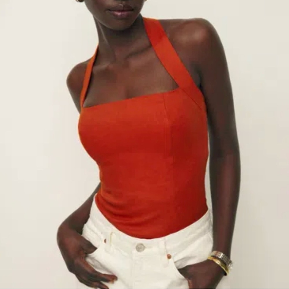 Reformation Malika Linen Halter Top brick Orange women’s  size 0
